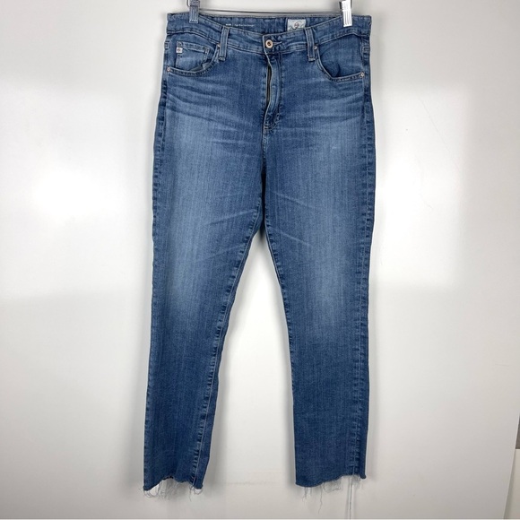 Ag Adriano Goldschmied Denim - AG Jeans Mari High Rise Slim Straight Jeans Raw Hem Size 32 Blue